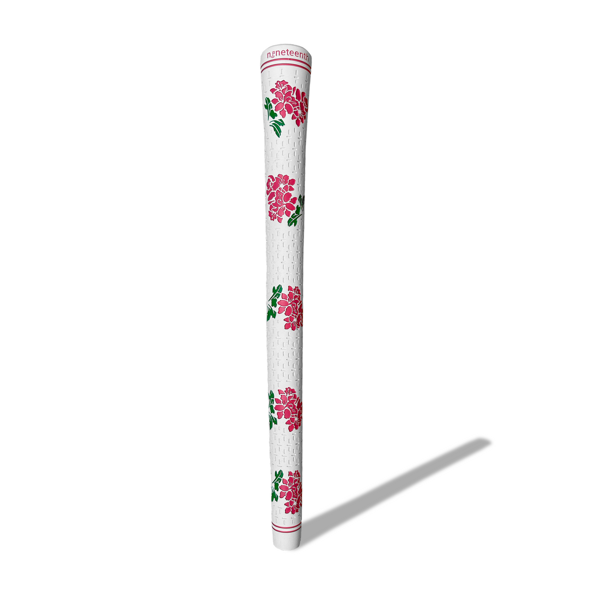 Blooms and Birdies white flower golf grip detail